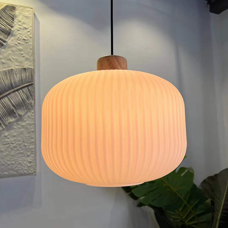 Éloïse - Lampe suspendue en bois et verre avec éclairage LED élégant