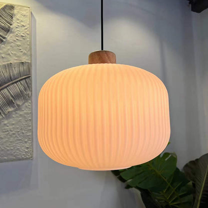 Éloïse - Lampe suspendue en bois et verre avec éclairage LED élégant