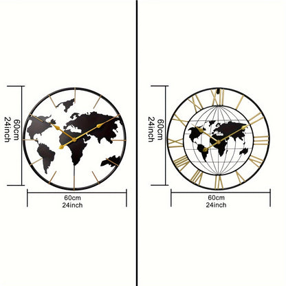 Grande horloge murale carte du monde - Design en métal silencieux