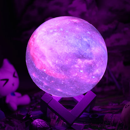 Léo - Lampe de lune 3D changeante de couleur avec télécommande et support en bois