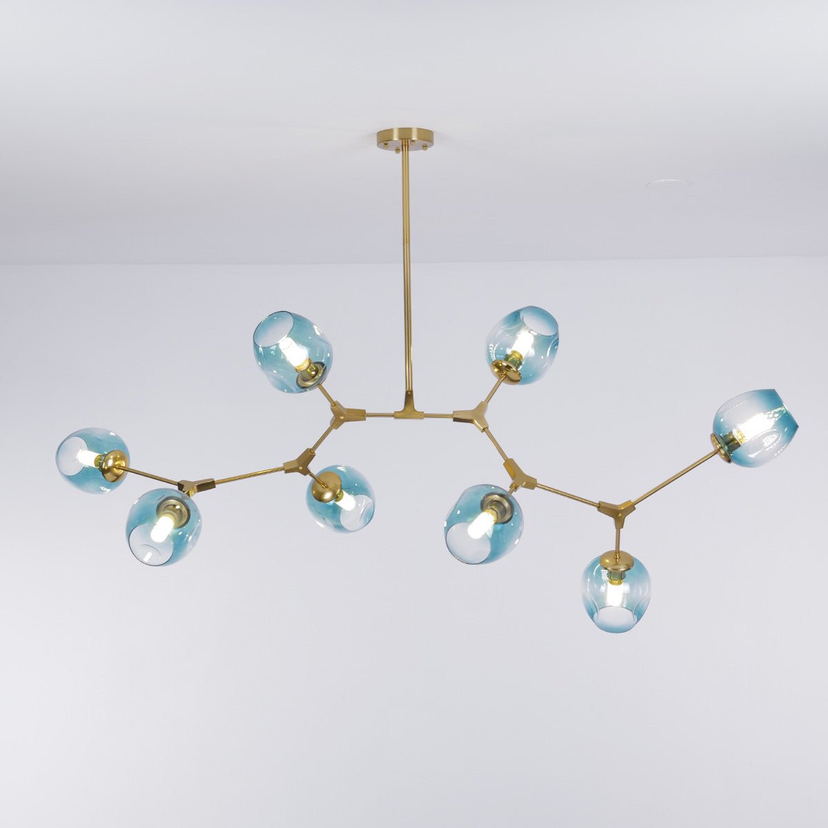 Léo - Lustre rétro loft en aluminium doré avec globes en verre colorés