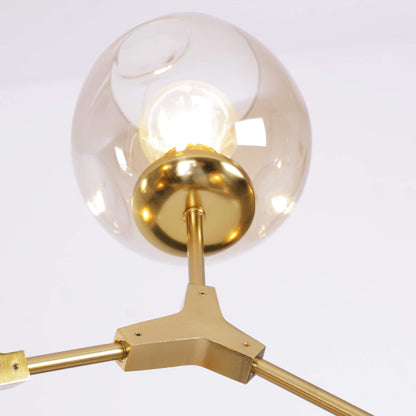 Léo - Lustre rétro loft en aluminium doré avec globes en verre colorés