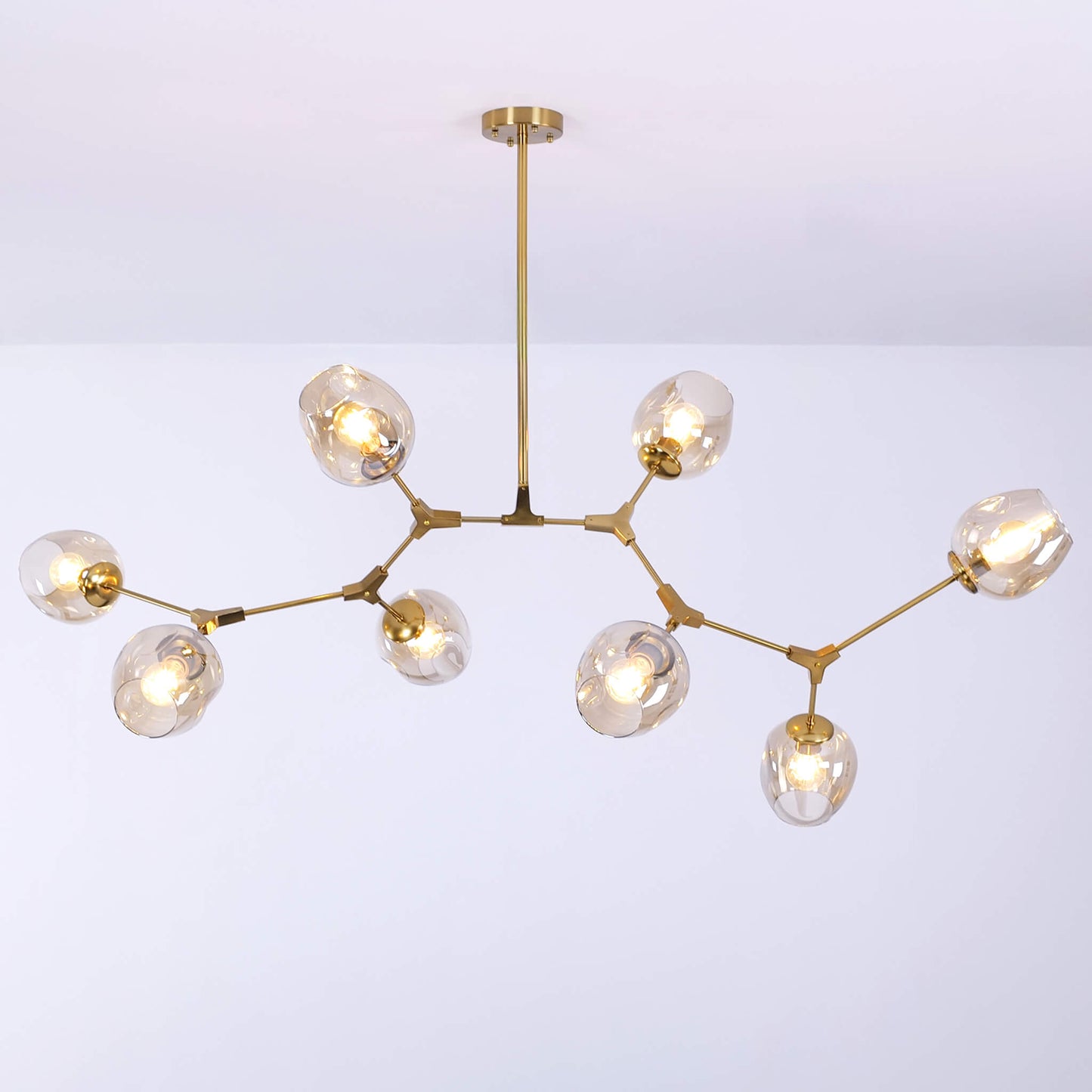 Léo - Lustre rétro loft en aluminium doré avec globes en verre colorés