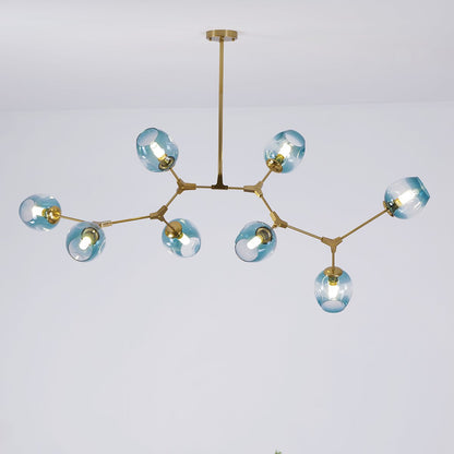 Léo - Lustre rétro loft en aluminium doré avec globes en verre colorés