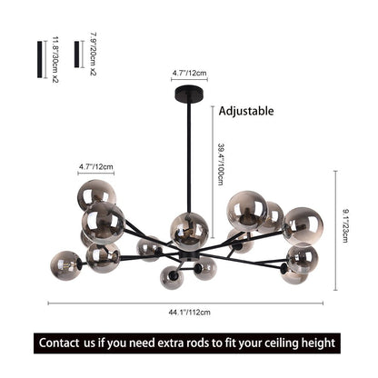 Sophie - Lustre moderne sputnik à 15 lumières avec globes en verre