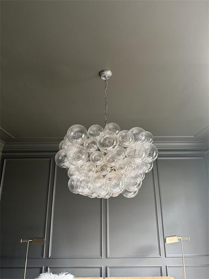 Camille - Lustre contemporain en verre à bulles avec design en grappe